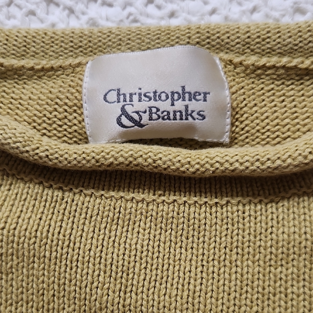 Christopher & Banks Green and White Crew Neck Sweater - Picture 3 of 5